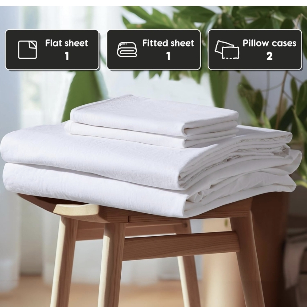 Elegant White Linen Bedding Sheet Set